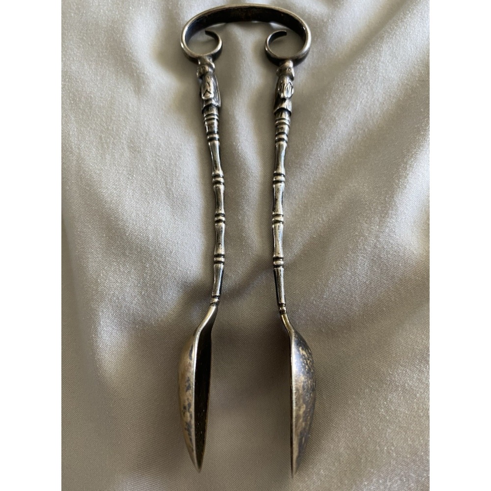 Antique Chinese Export Silver Sugar Tongs Zee Wo Shanghai Bamboo Figural c1900